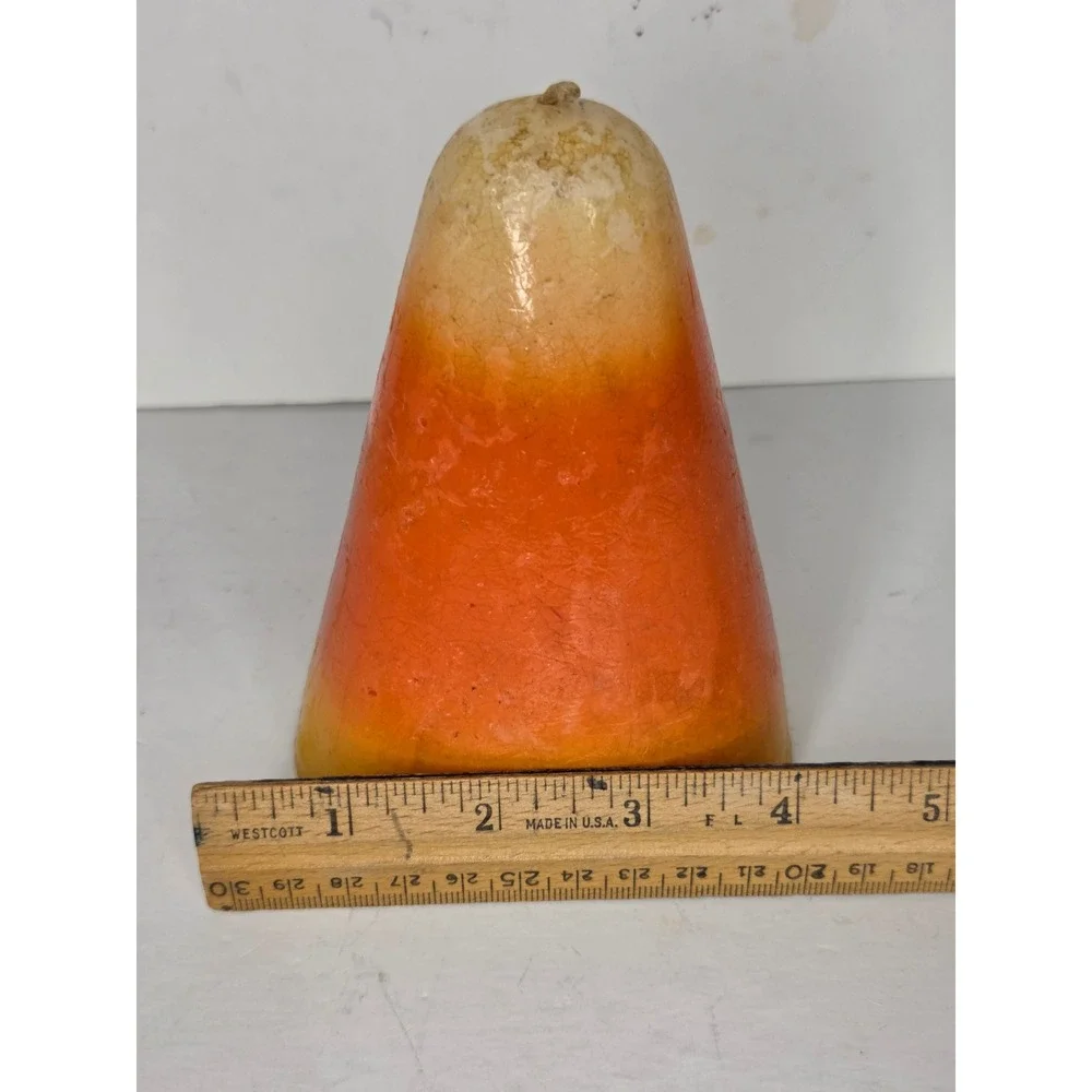 Vintage Papel Candy Corn Pillar Candle Halloween Fall Decor 6 Inch Unscented